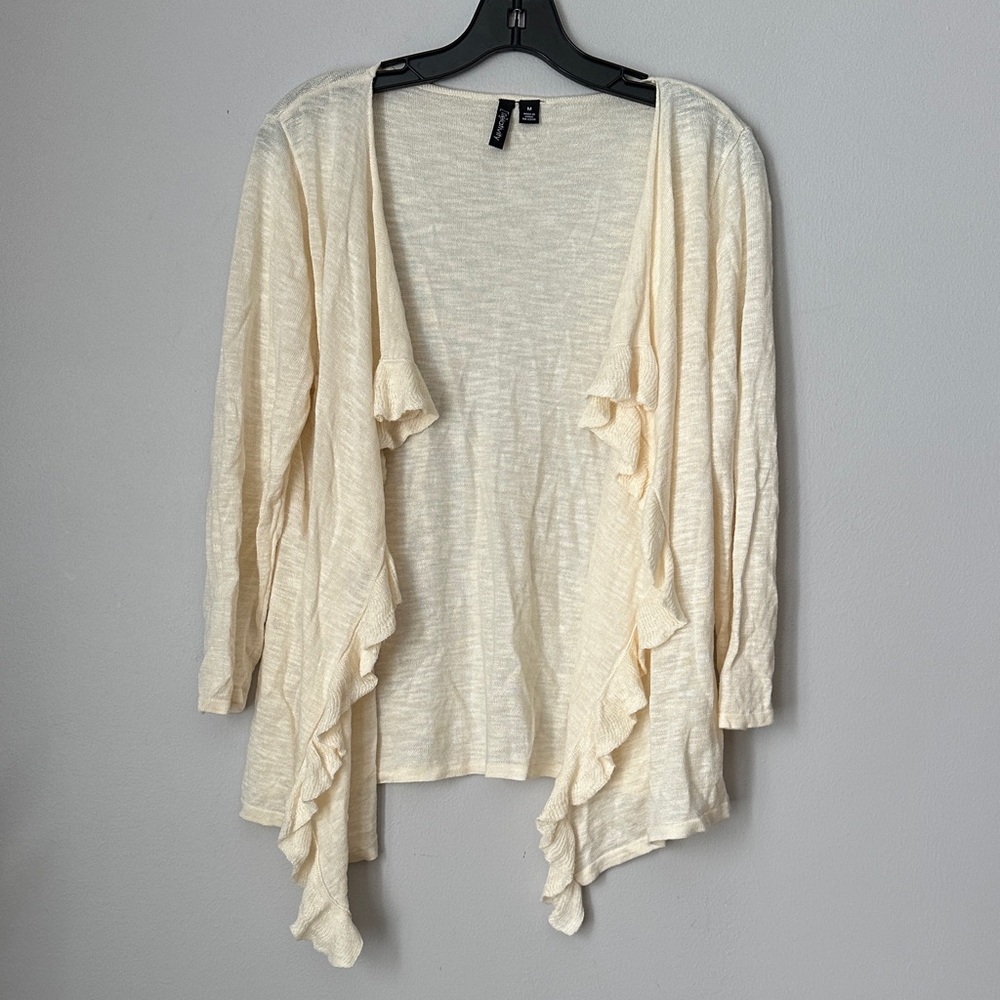 Cream Ruffled Women's Open Cardigan Sweater size M